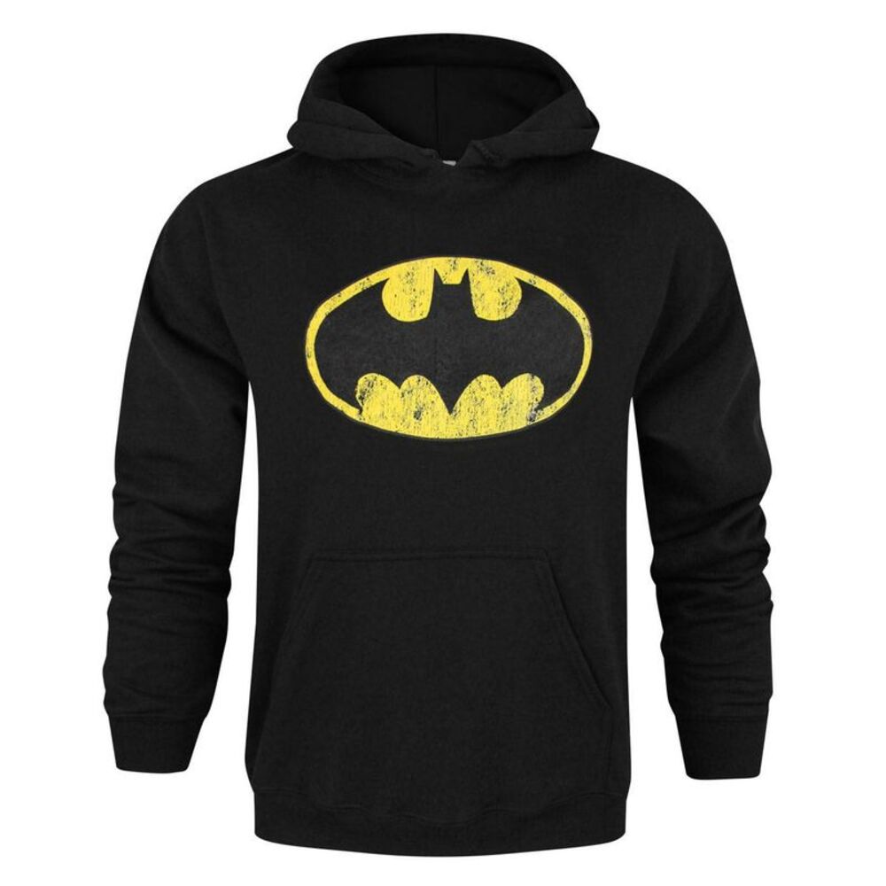 Batman Mens Distressed Logo Hoodie / Black
